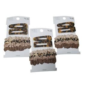 Time and Tru Leopard Print Hair Clips & Scrunchie 6 Piece Hair Set Bundle of 3